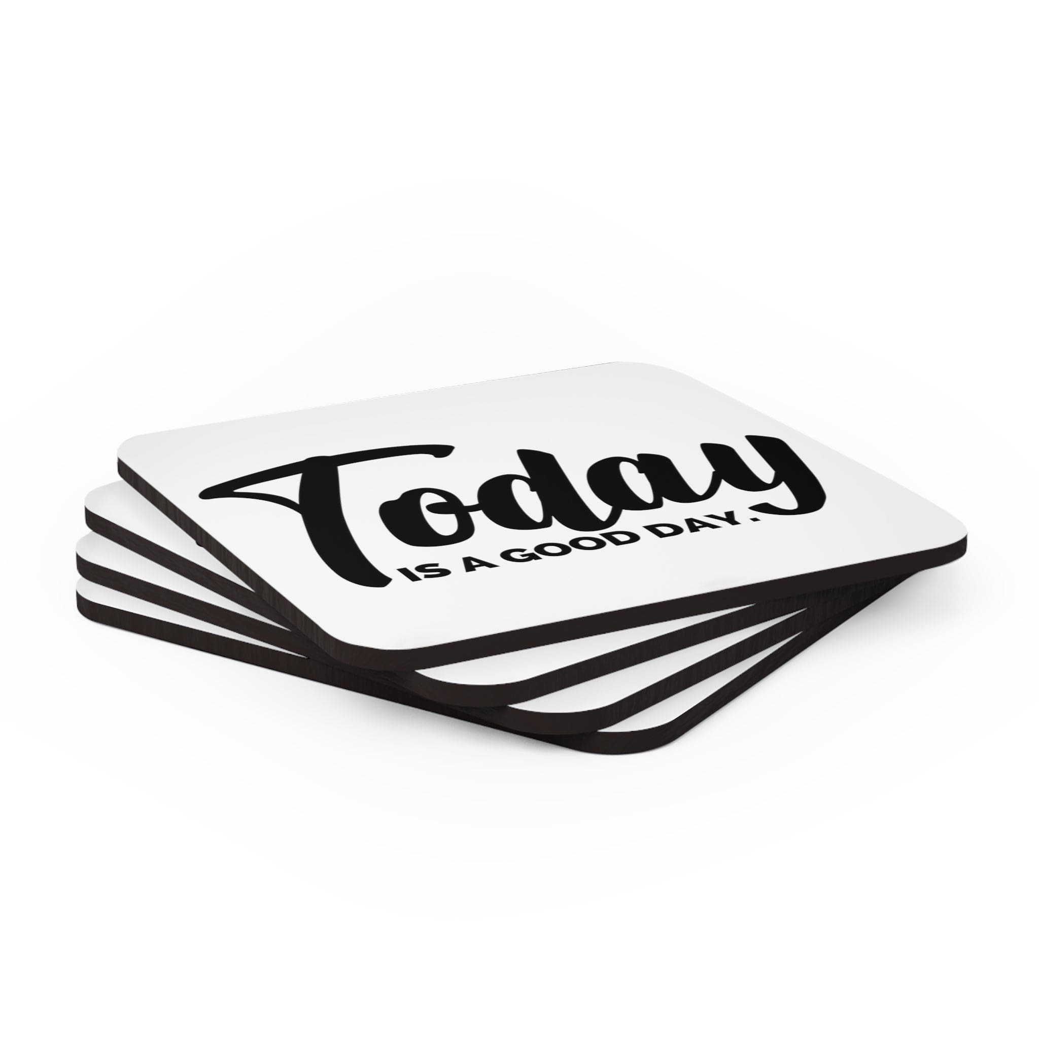 Coaster Set of 4 for Drinks Today is a Good Day Black Illustration-3