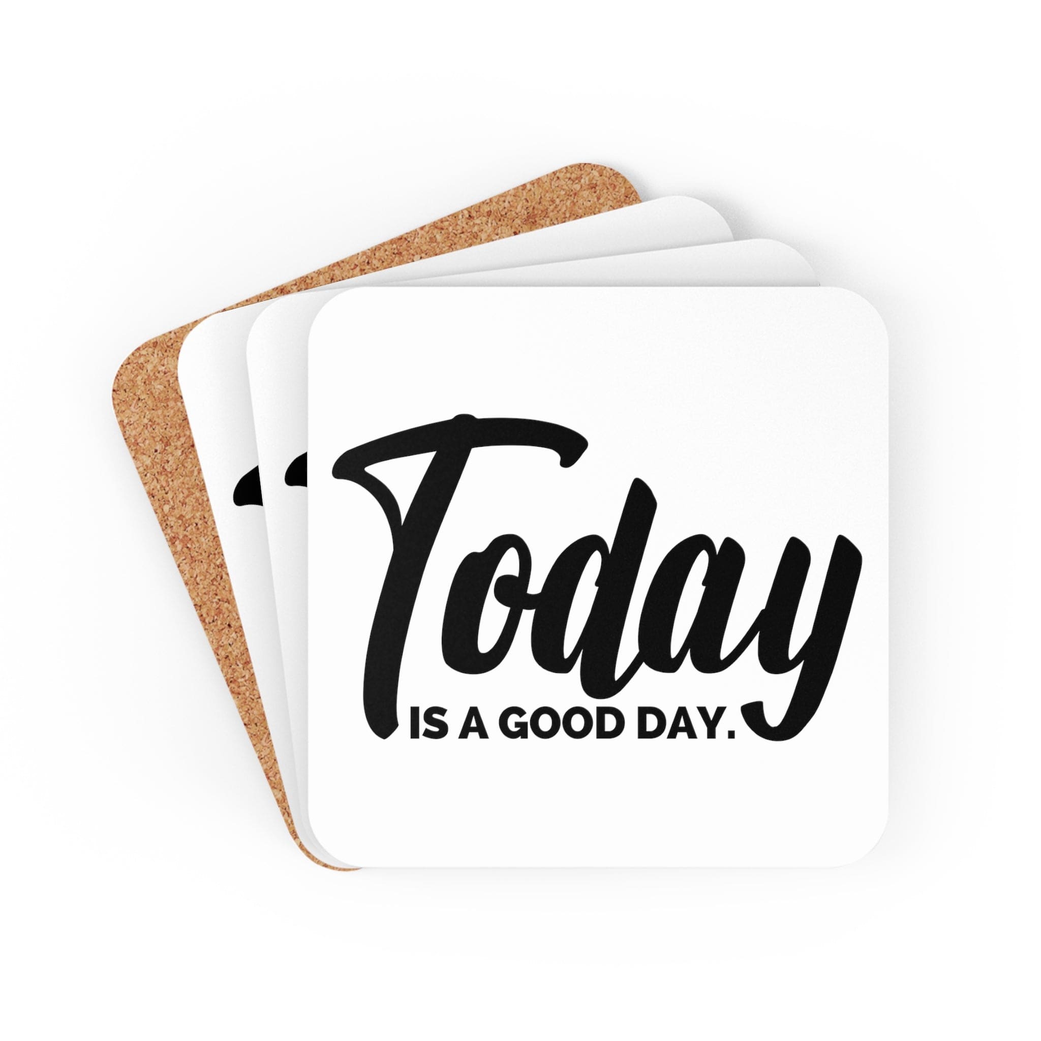 Coaster Set of 4 for Drinks Today is a Good Day Black Illustration-0