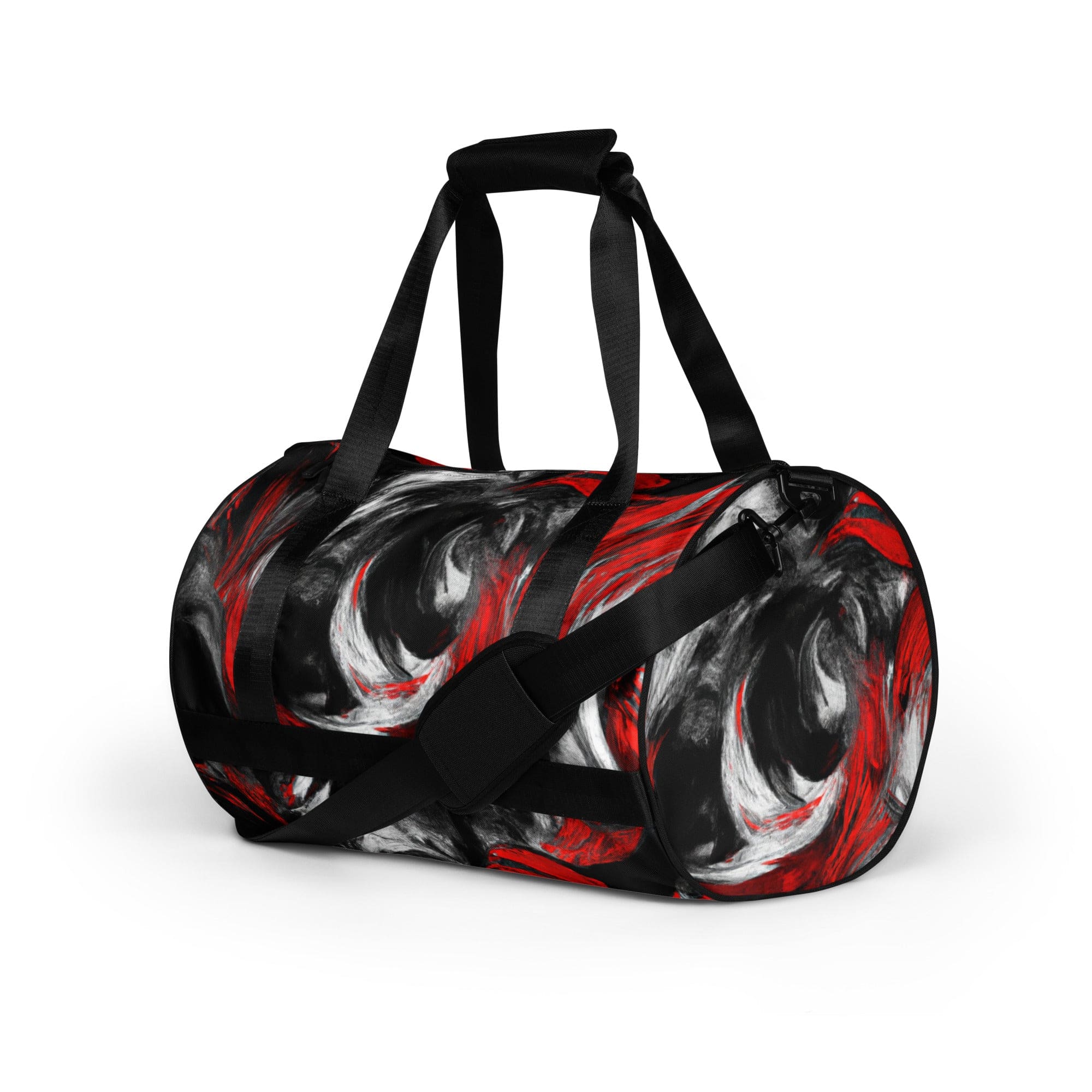 Crossbody Water-resistant Travel Bag - Decorative Black Red White-4