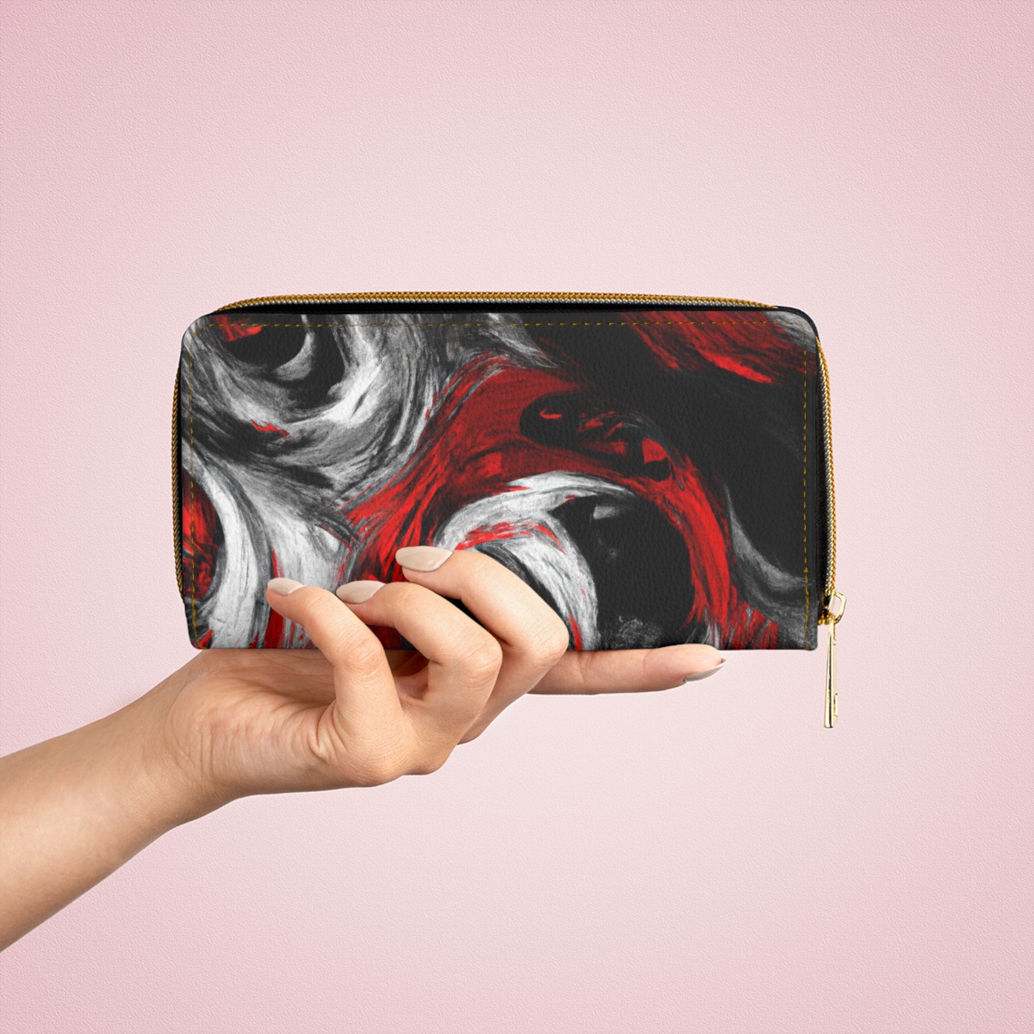 Decorative Black Red White Abstract Seamless Pattern Womens Zipper Wallet Clutch Purse-4