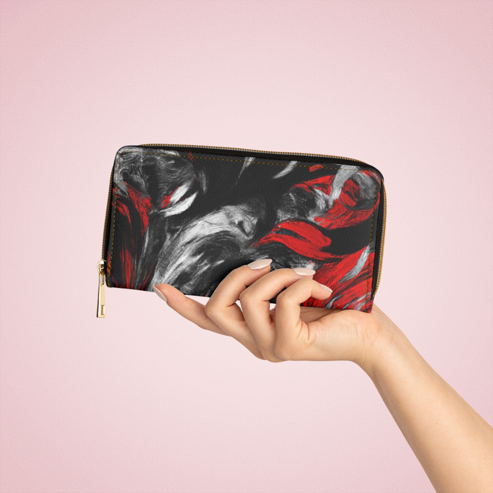 Decorative Black Red White Abstract Seamless Pattern Womens Zipper Wallet Clutch Purse-3