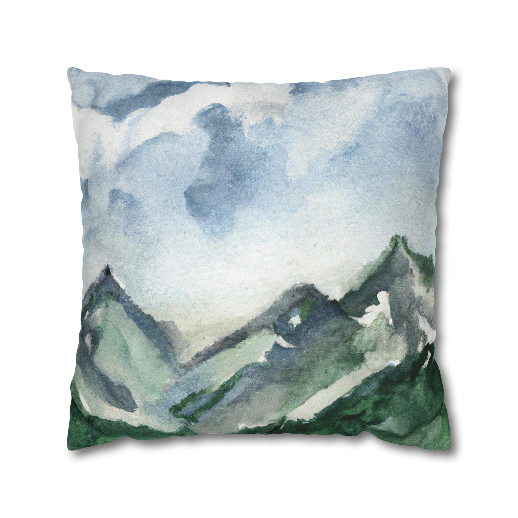 Decorative Throw Pillow Cover - Green Mountainside Blue Sky-0