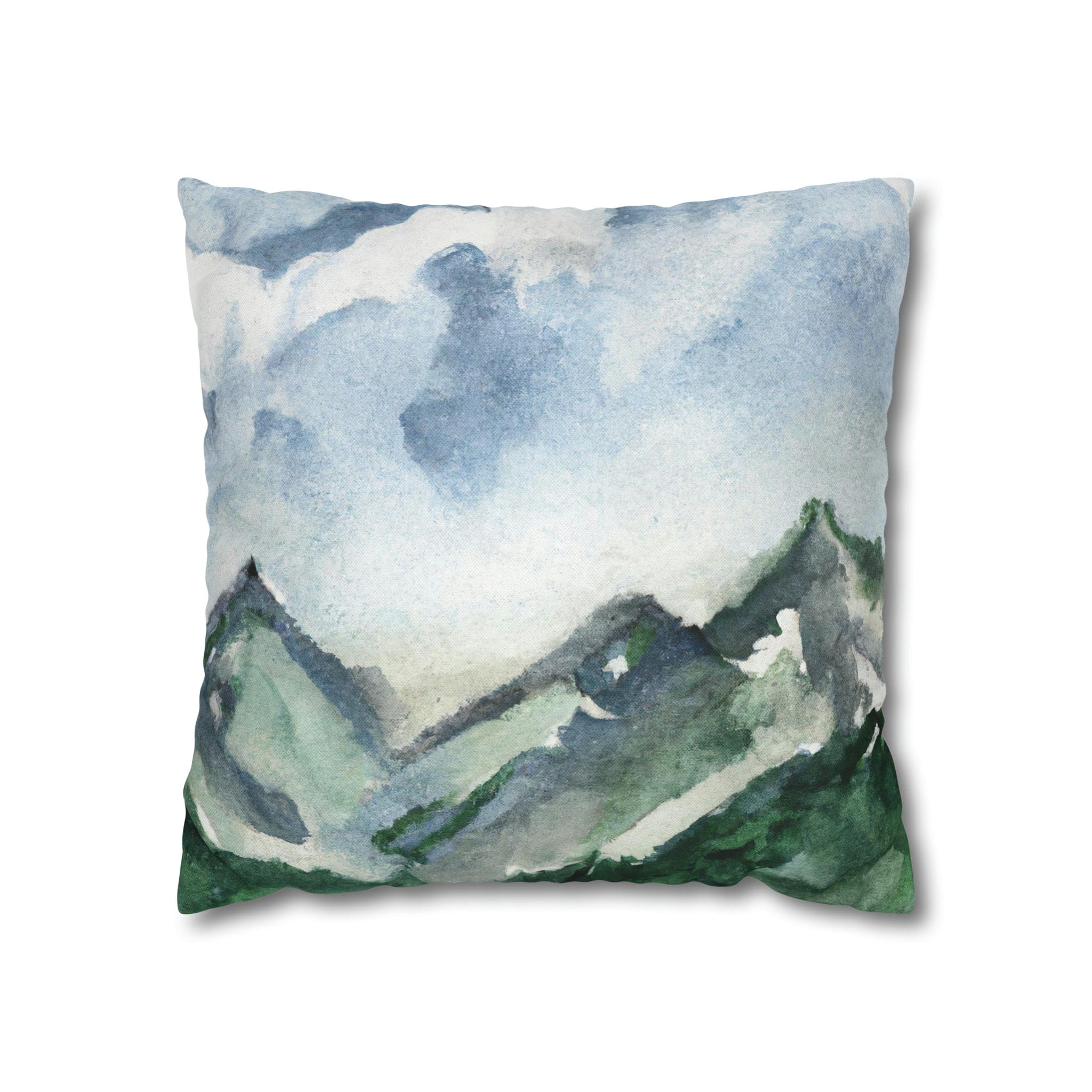 Decorative Throw Pillow Cover - Green Mountainside Blue Sky-2
