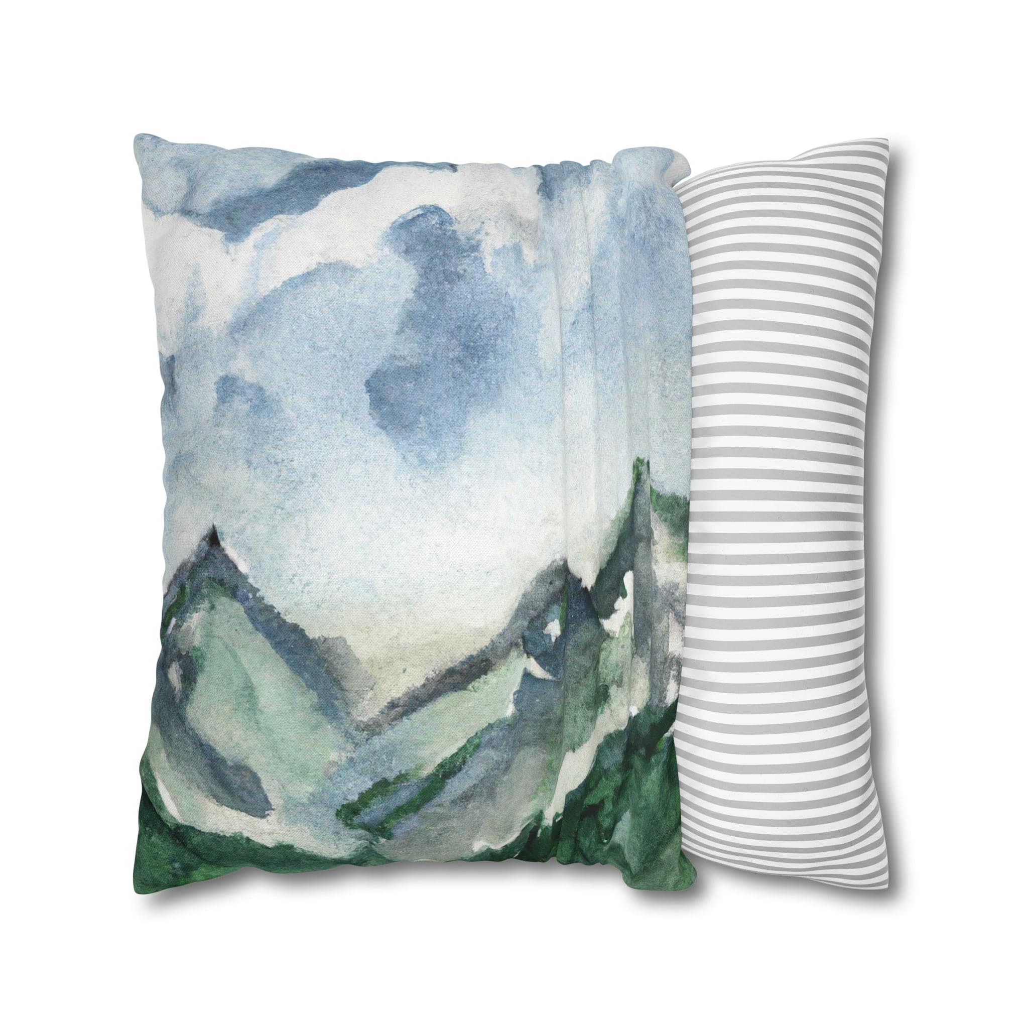 Decorative Throw Pillow Cover - Green Mountainside Blue Sky-4