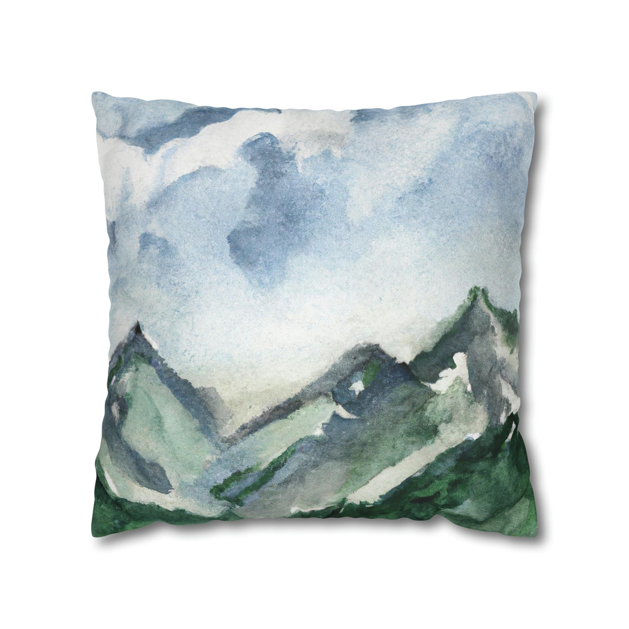 Decorative Throw Pillow Cover - Green Mountainside Blue Sky-3