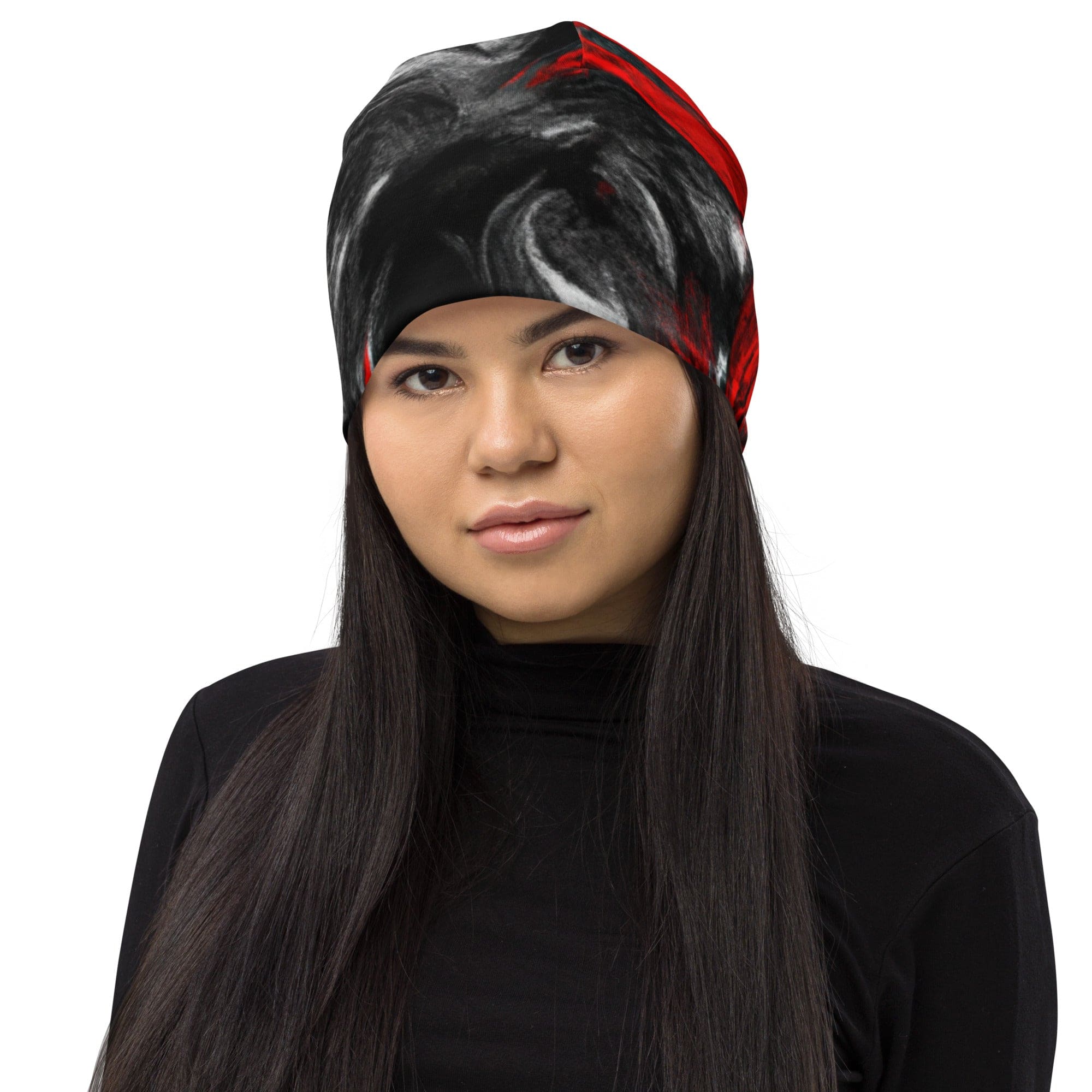 Double-layered Beanie Hat Decorative Black Red White Abstract-0