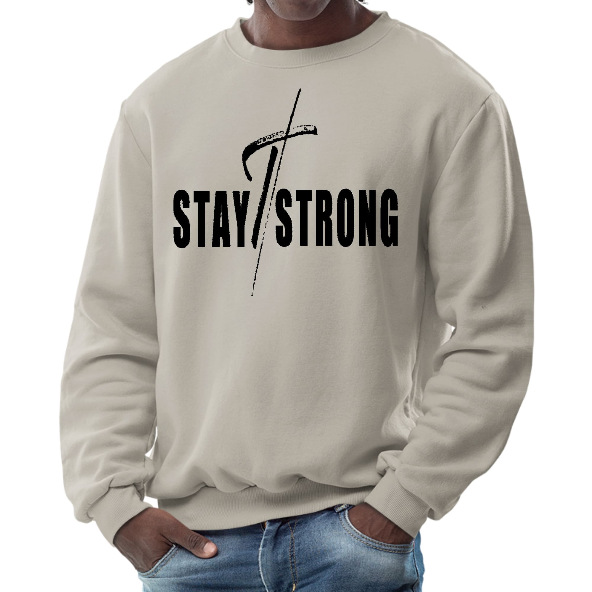 Mens Graphic Sweatshirt - Stay Strong with Cross Black Print-4