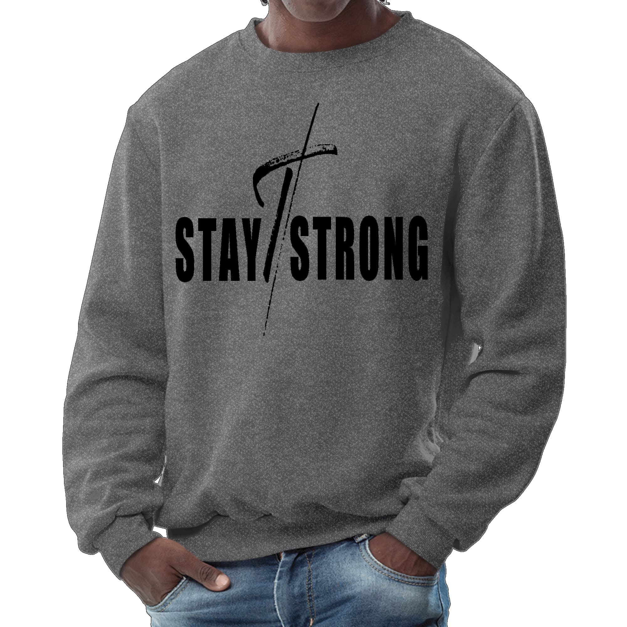 Mens Graphic Sweatshirt - Stay Strong with Cross Black Print-6