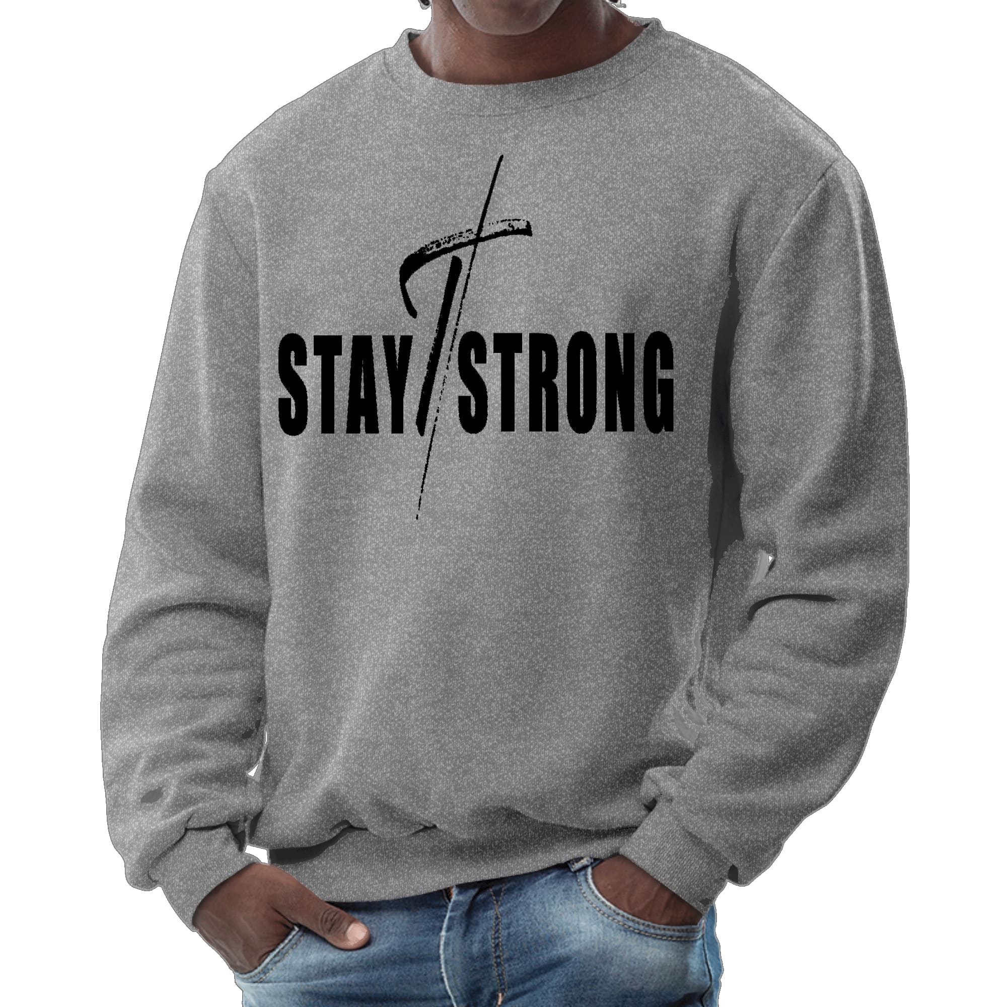 Mens Graphic Sweatshirt - Stay Strong with Cross Black Print-7