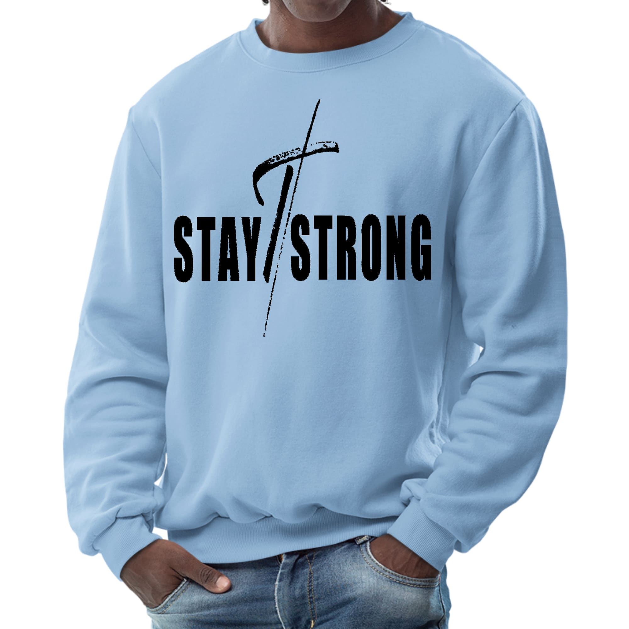 Mens Graphic Sweatshirt - Stay Strong with Cross Black Print-5
