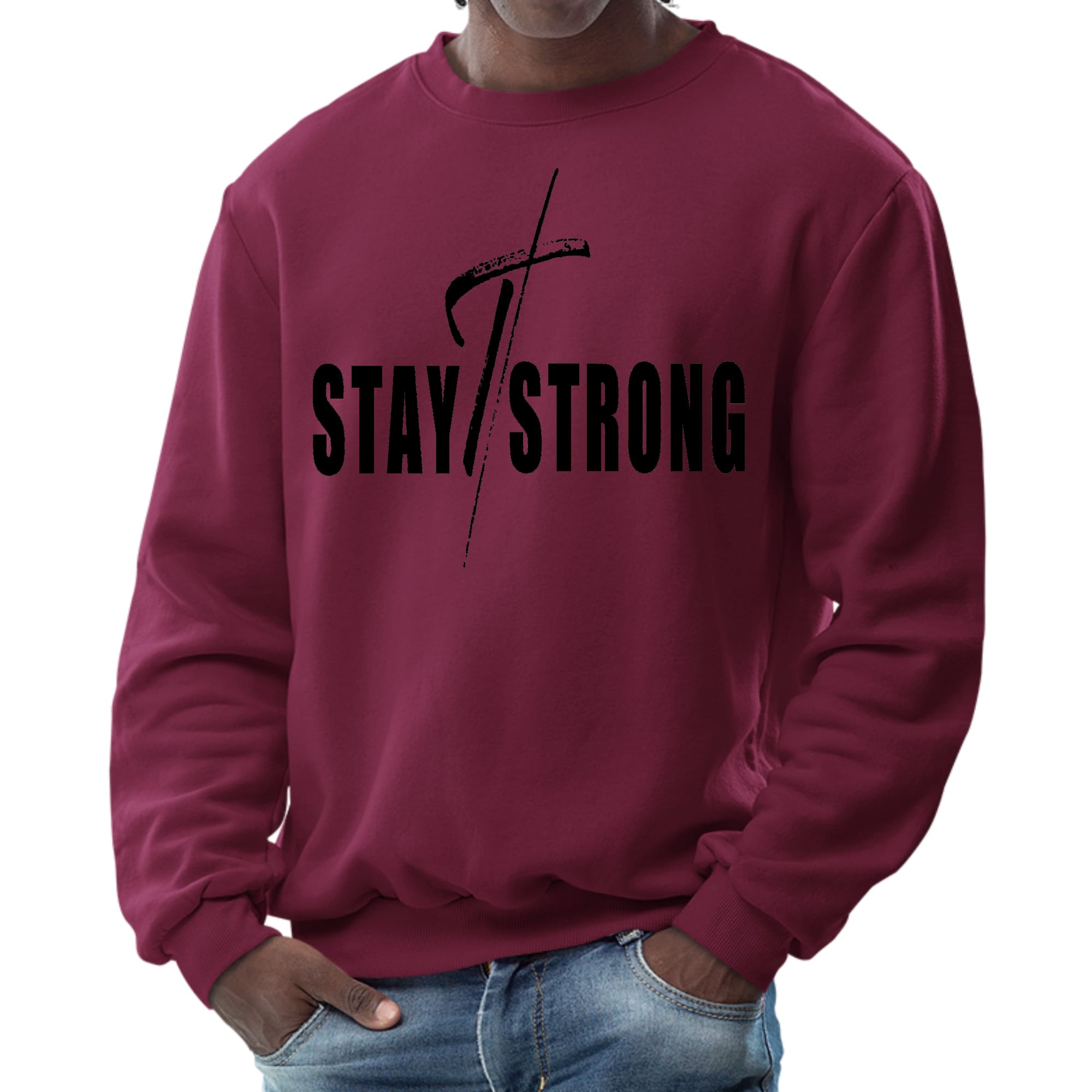 Mens Graphic Sweatshirt - Stay Strong with Cross Black Print-3