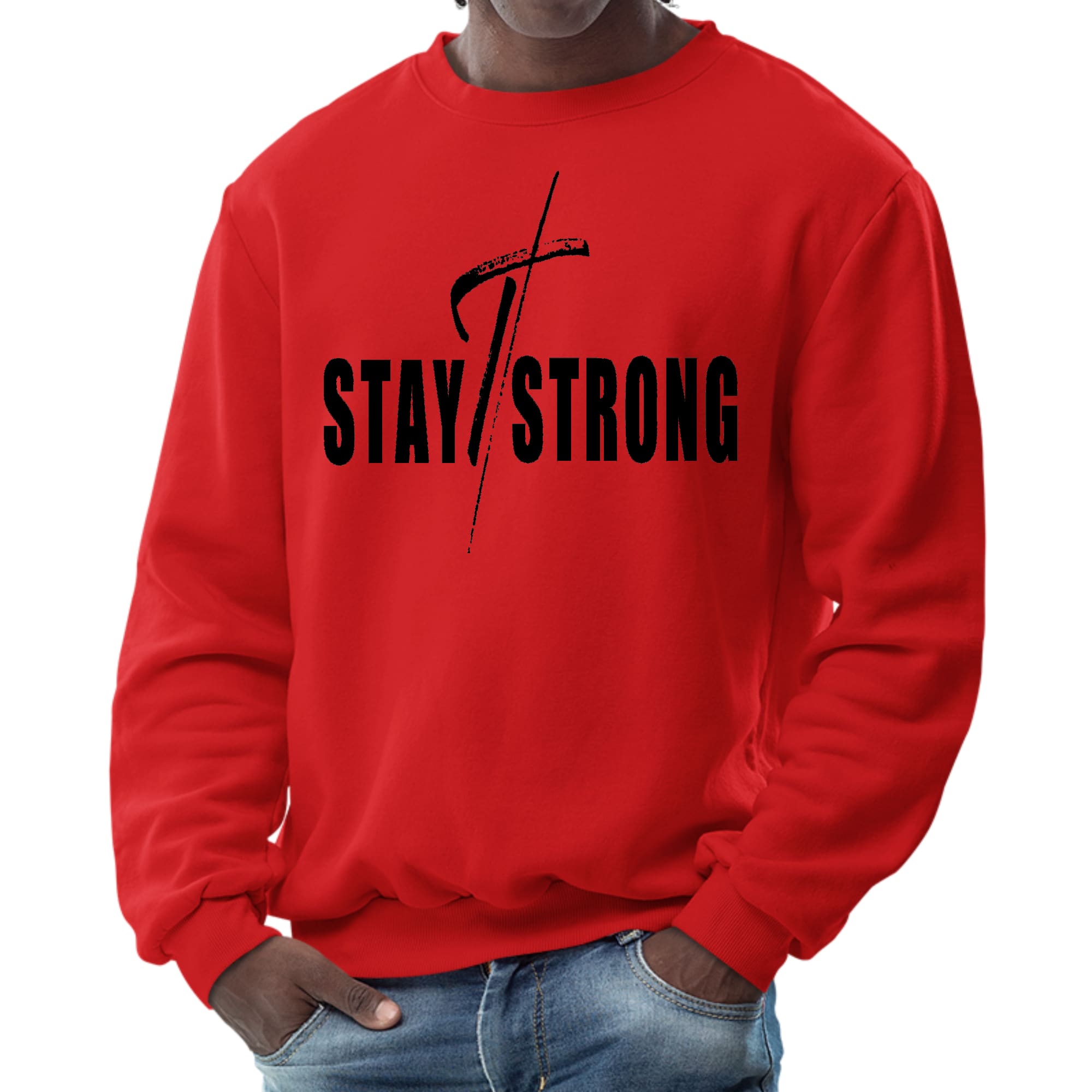 Mens Graphic Sweatshirt - Stay Strong with Cross Black Print-1