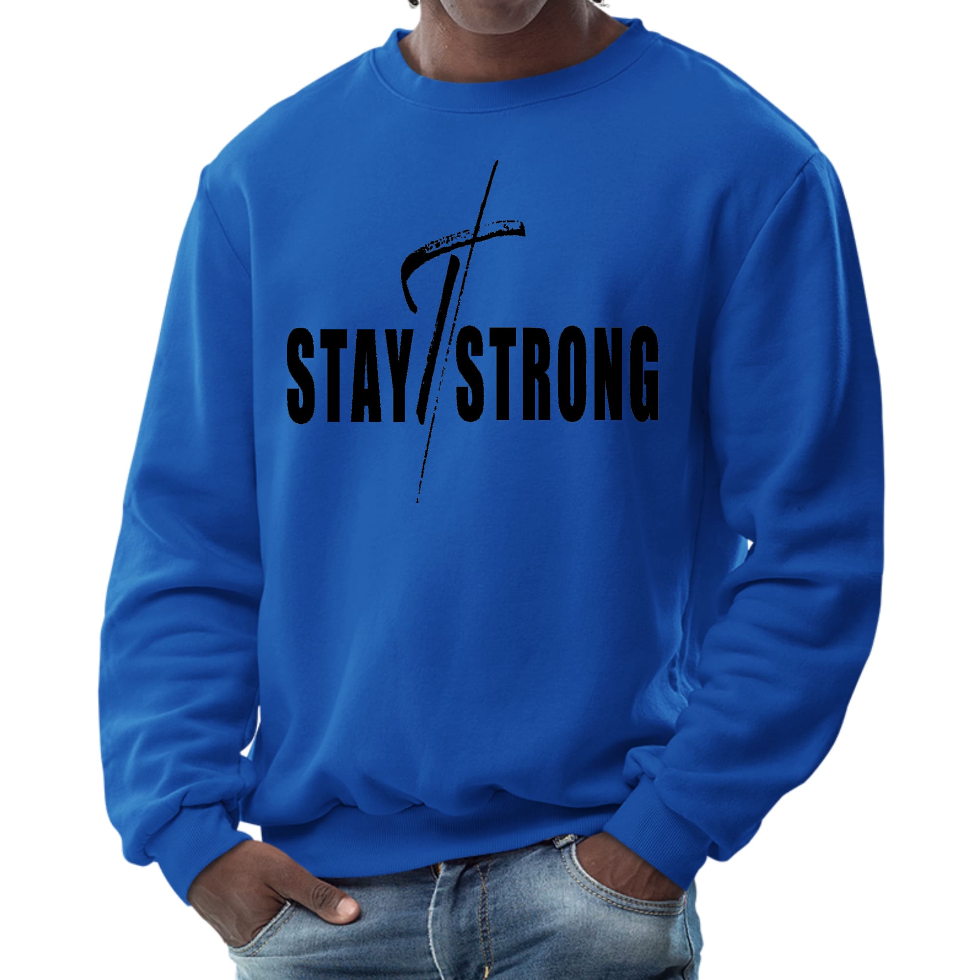 Mens Graphic Sweatshirt - Stay Strong with Cross Black Print-2