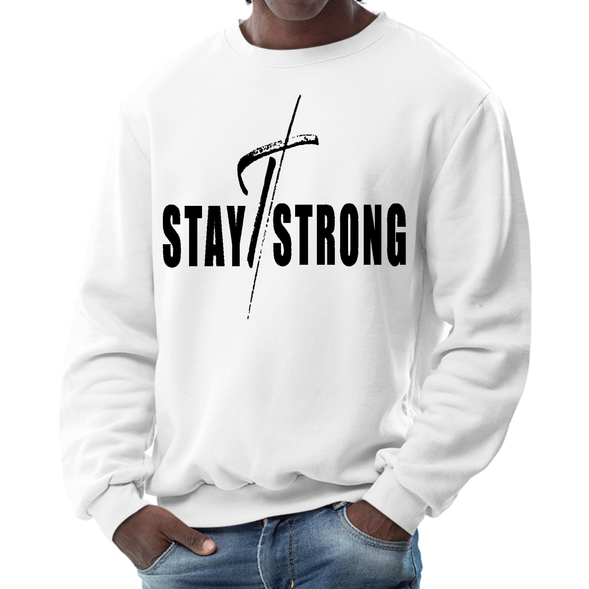 Mens Graphic Sweatshirt - Stay Strong with Cross Black Print-0