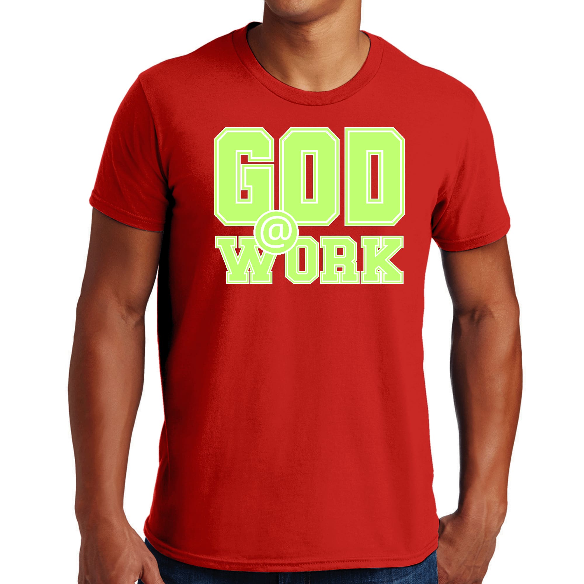 Mens Graphic T-shirt God @ Work Neon Green and White Print-2