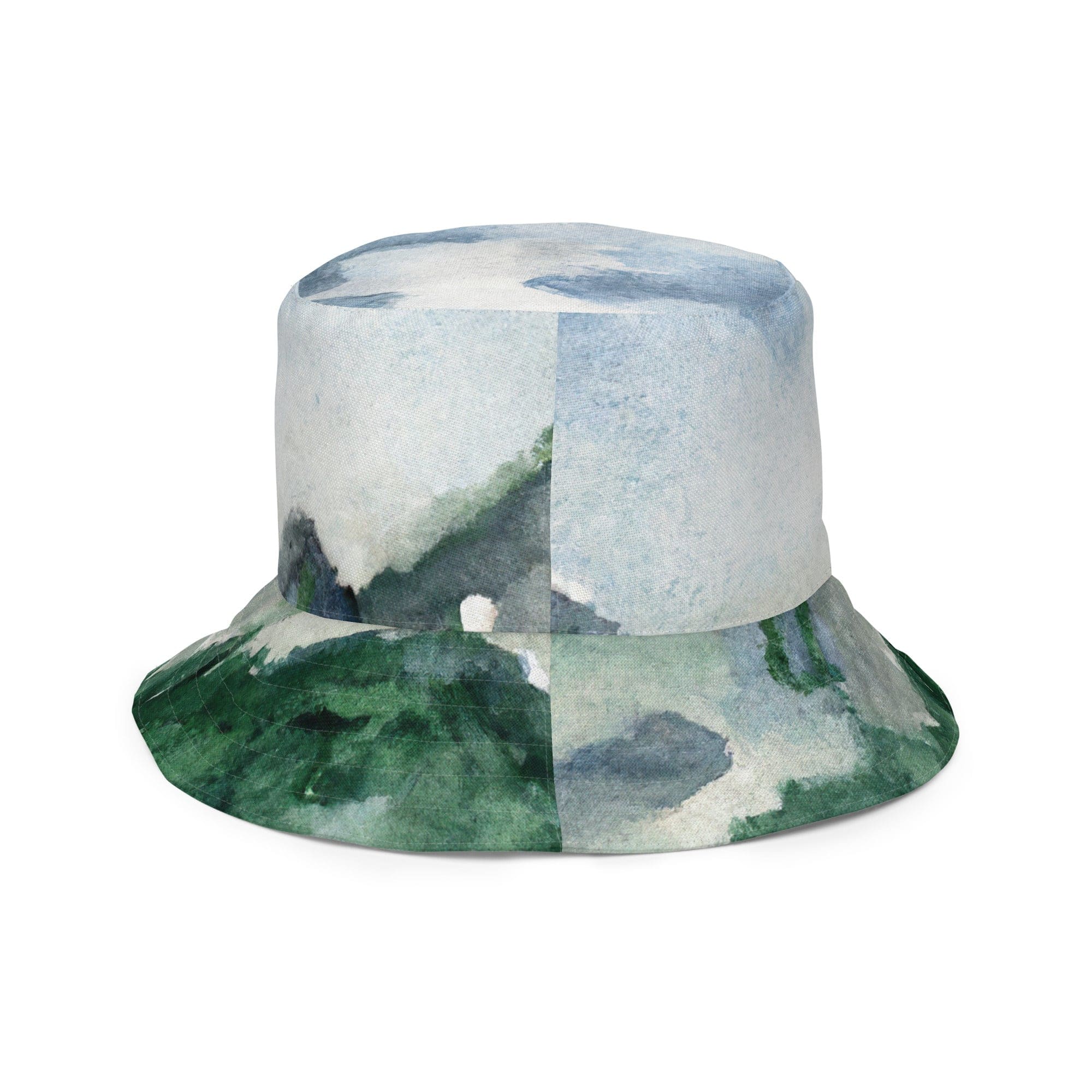 Reversible Bucket Hat Green Mountainside Nature Landscape Blue Sky-2