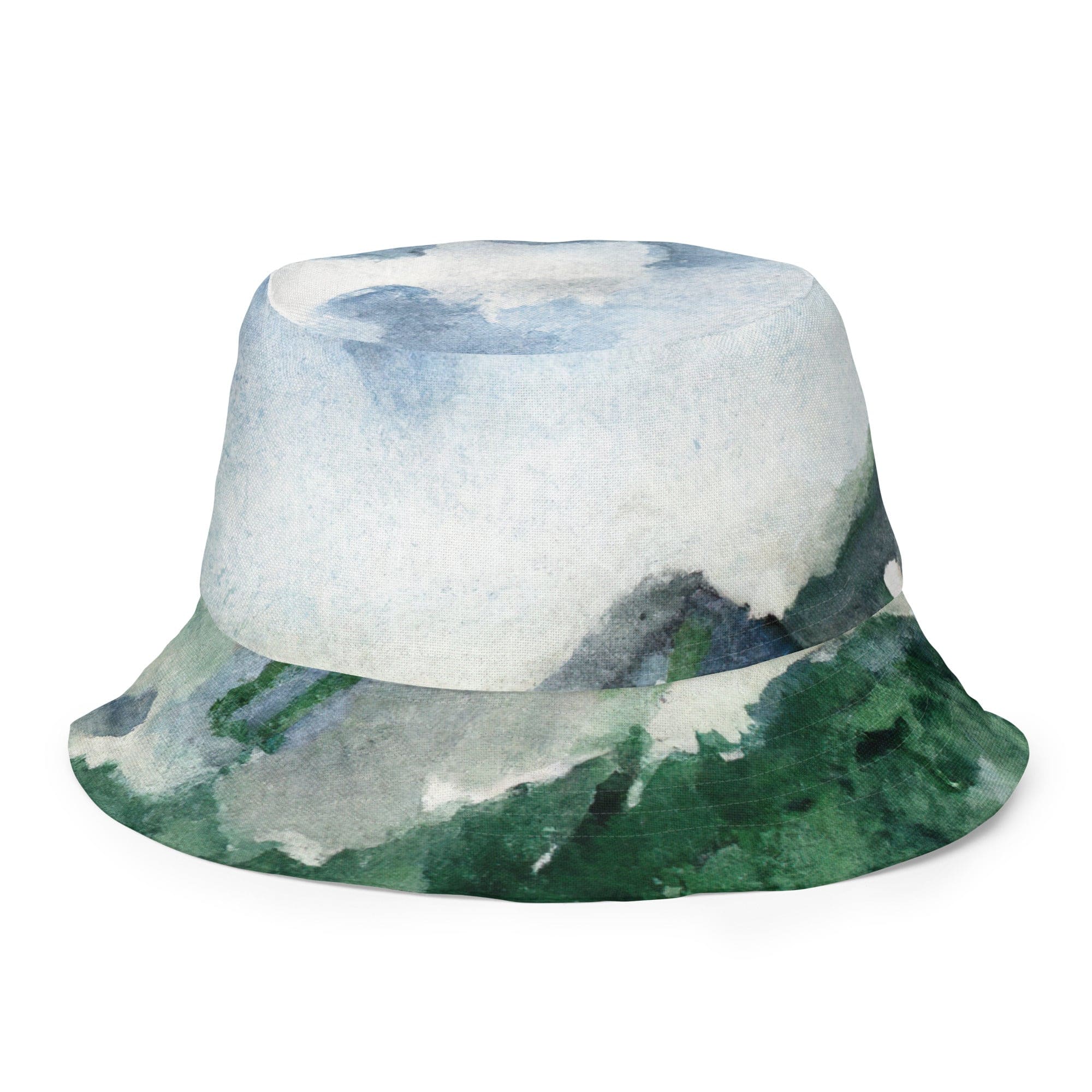 Reversible Bucket Hat Green Mountainside Nature Landscape Blue Sky-0