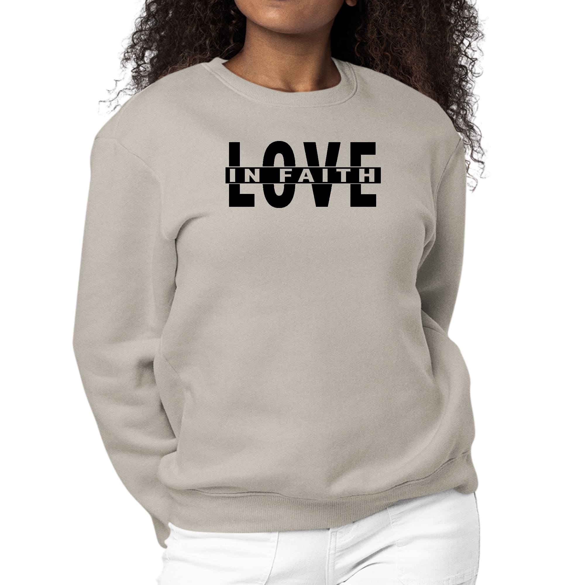 Womens Graphic Sweatshirt Love in Faith Black Illustration-4
