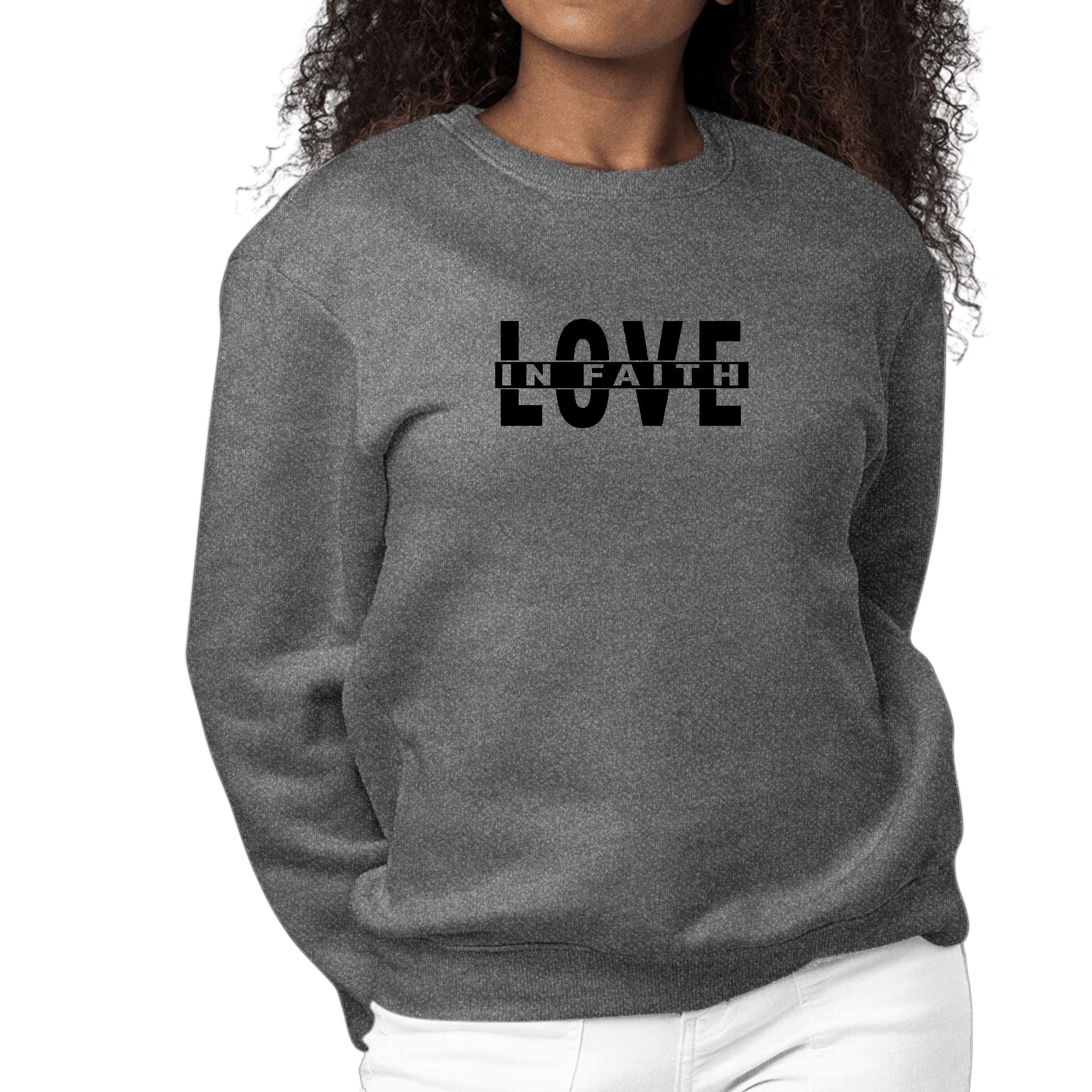 Womens Graphic Sweatshirt Love in Faith Black Illustration-6
