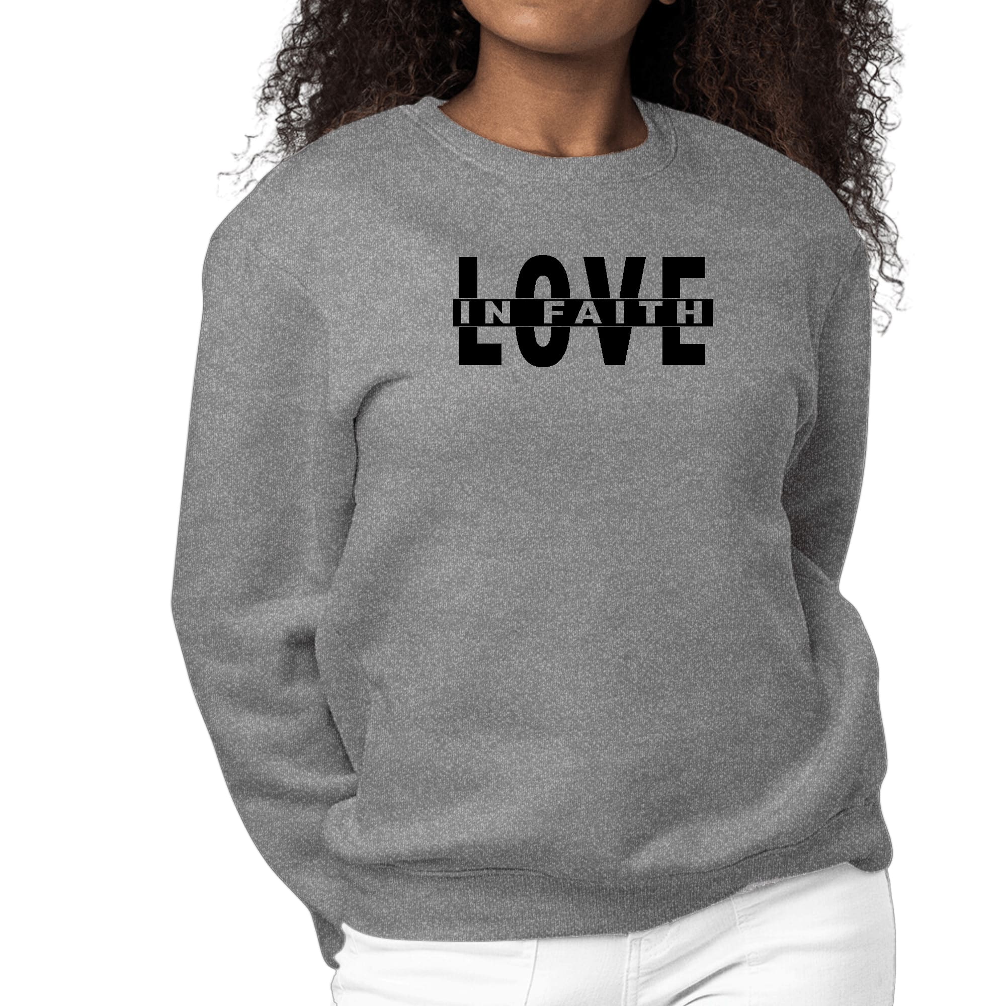 Womens Graphic Sweatshirt Love in Faith Black Illustration-7