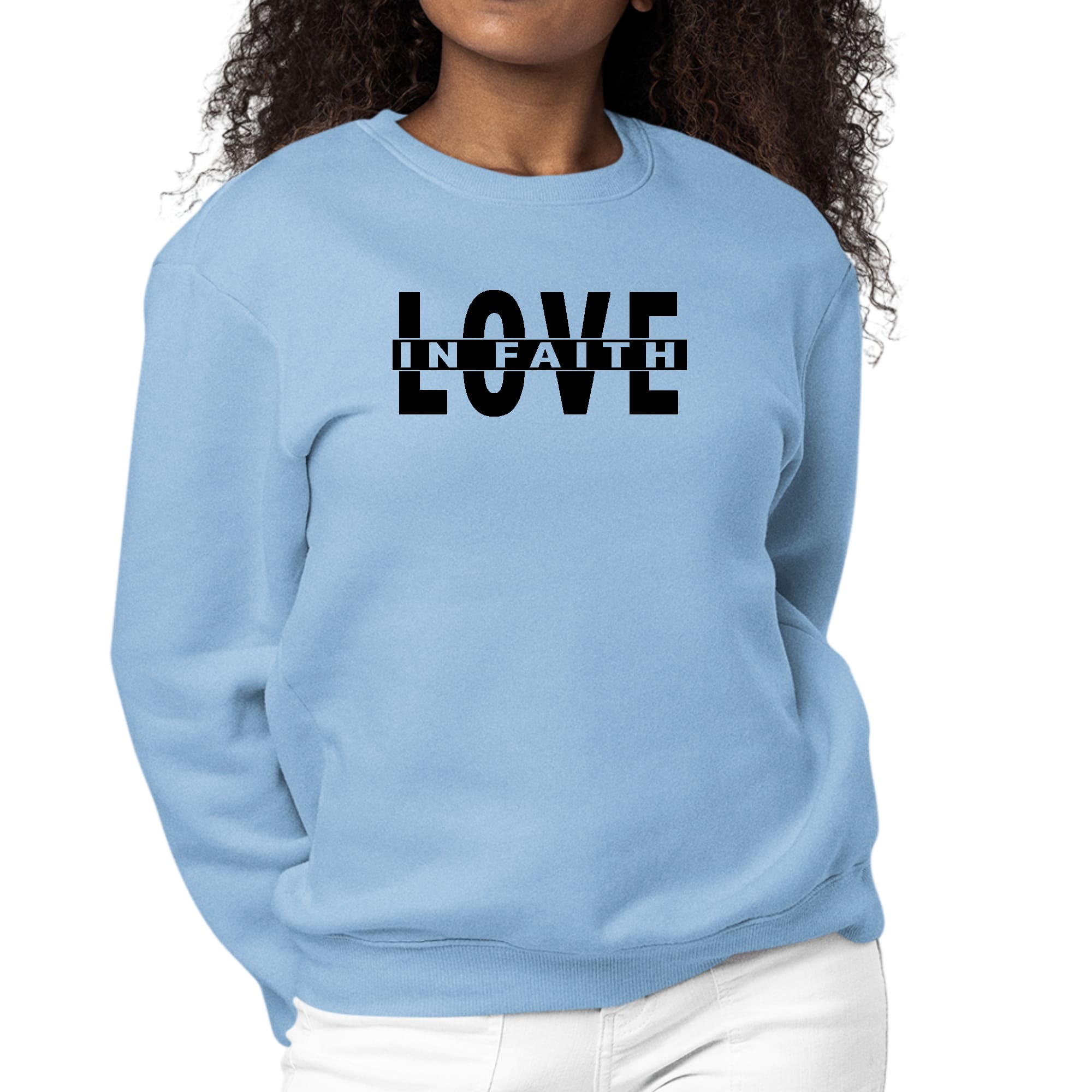 Womens Graphic Sweatshirt Love in Faith Black Illustration-5