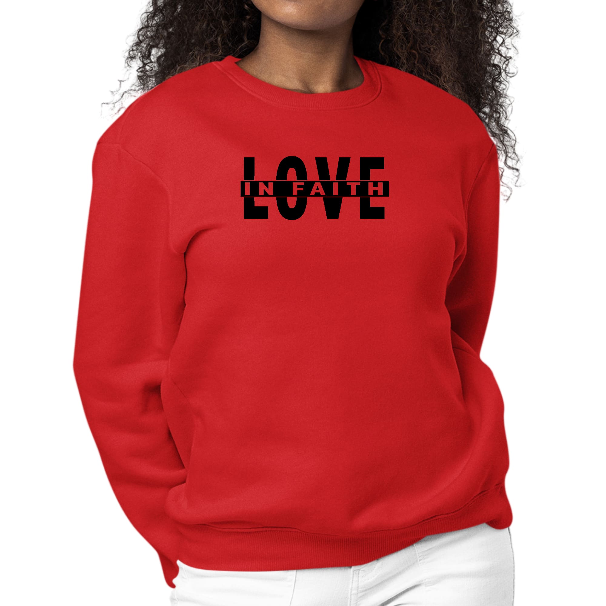 Womens Graphic Sweatshirt Love in Faith Black Illustration-1