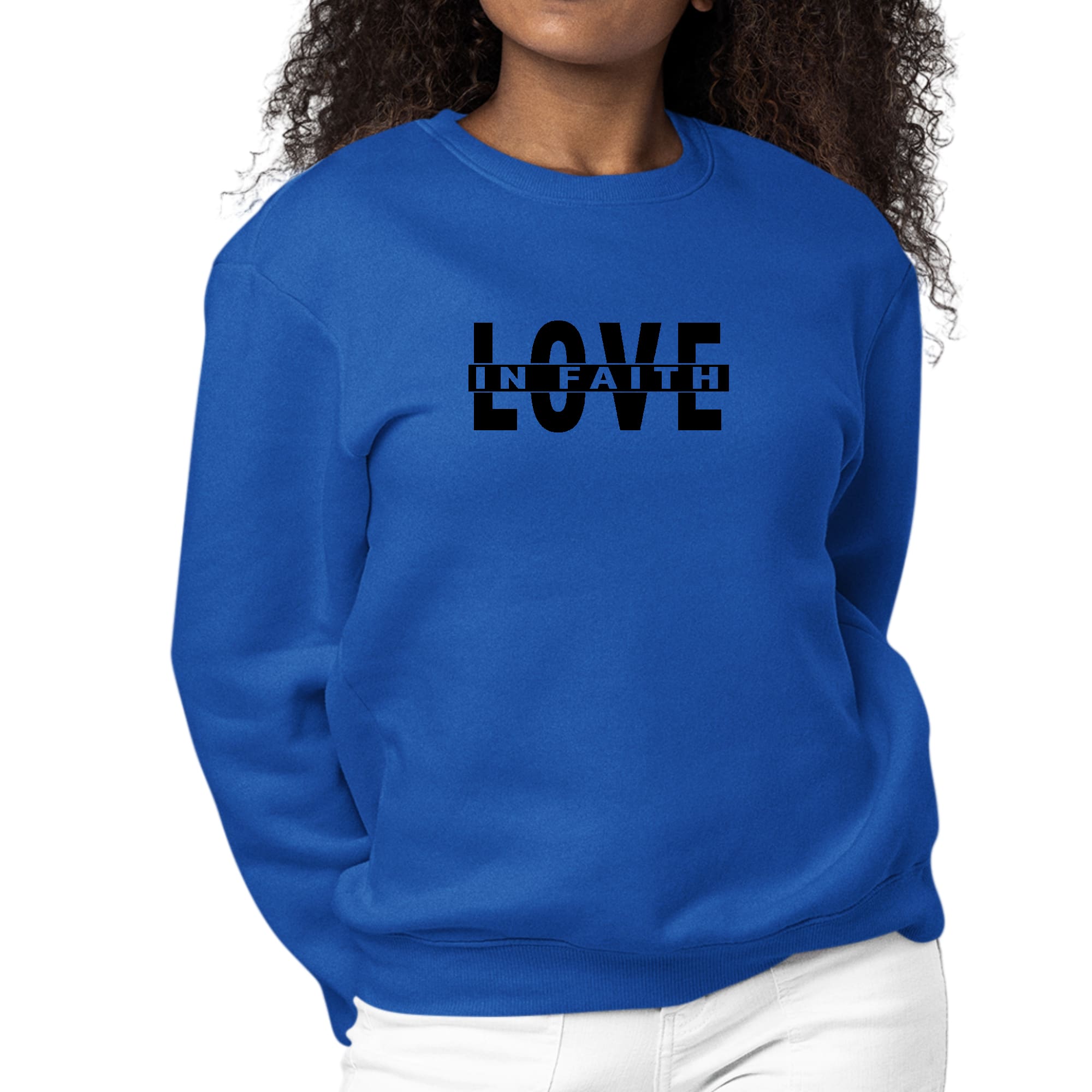 Womens Graphic Sweatshirt Love in Faith Black Illustration-2