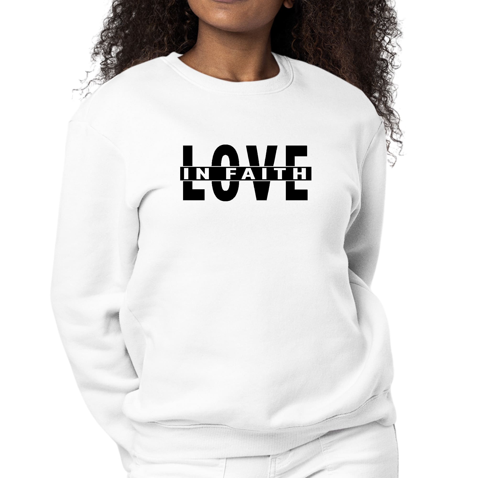 Womens Graphic Sweatshirt Love in Faith Black Illustration-0